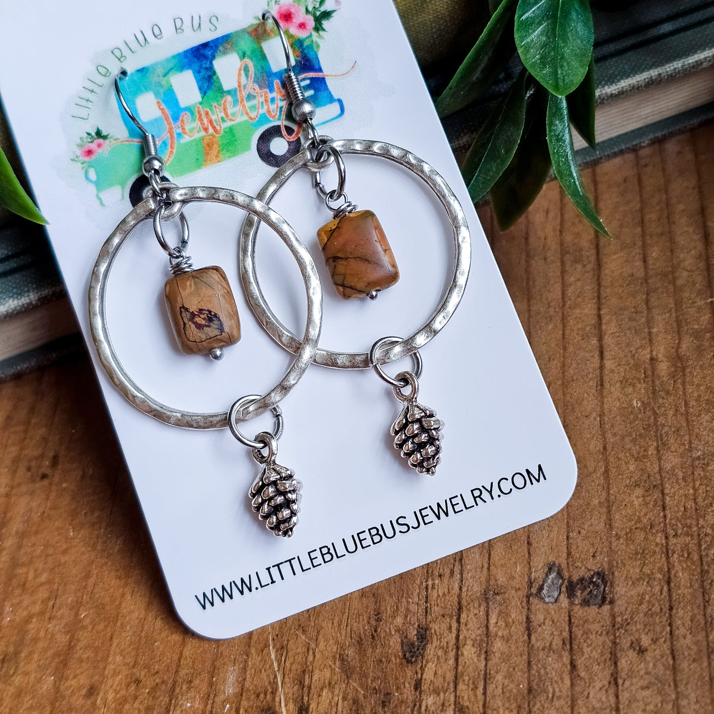 Jasper + Mini Pinecone Earrings