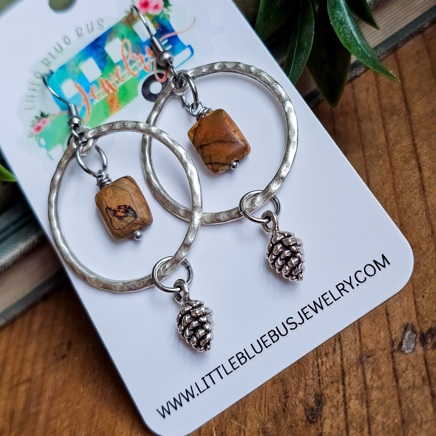 Jasper + Mini Pinecone Earrings