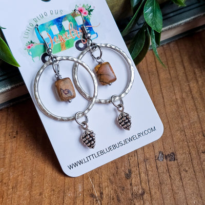 Jasper + Mini Pinecone Earrings