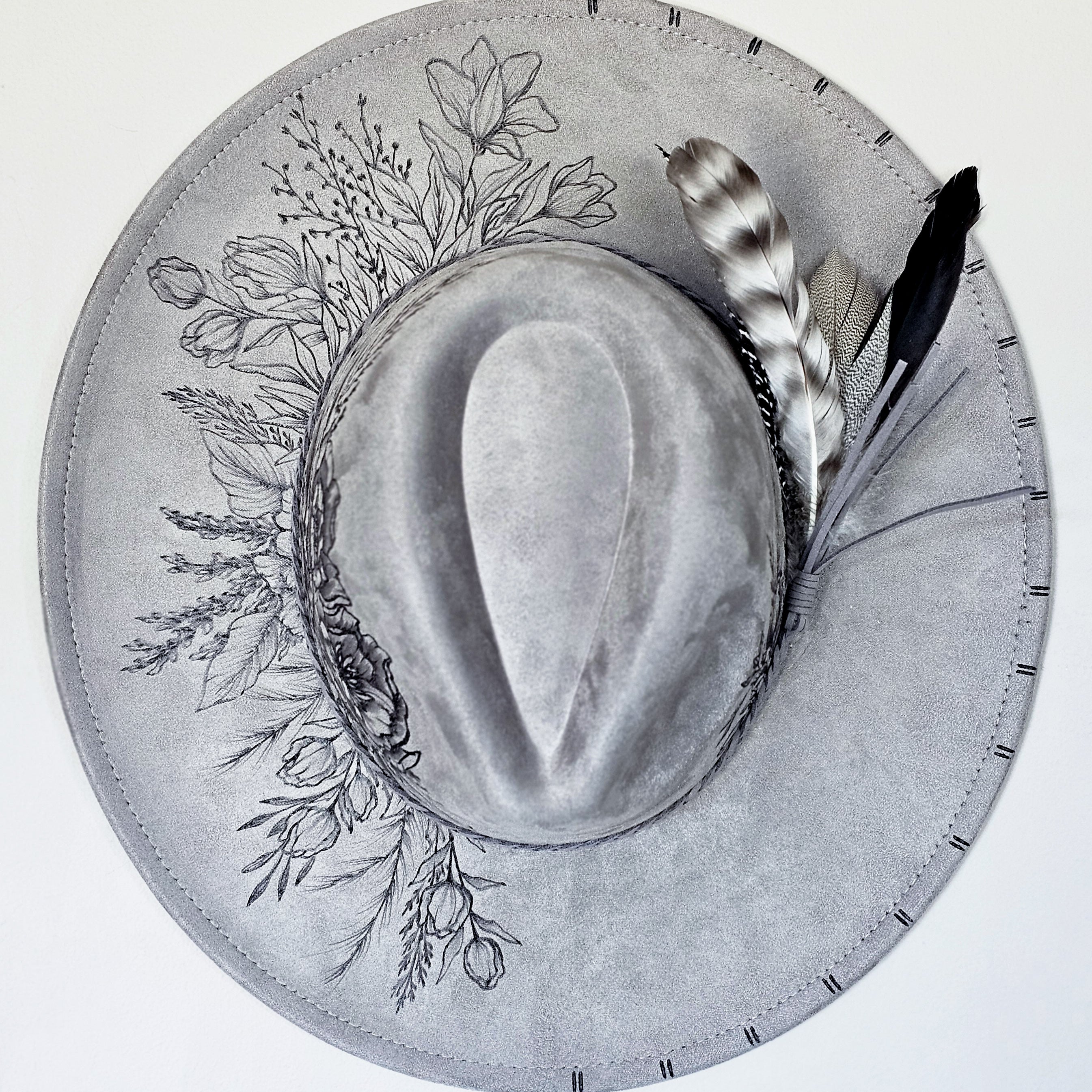 Gray Suede Wide-Brim Hat with Frayed Band hand burned medium Grey desert armadillo burned suede wide brim cowboy hat  main image 4