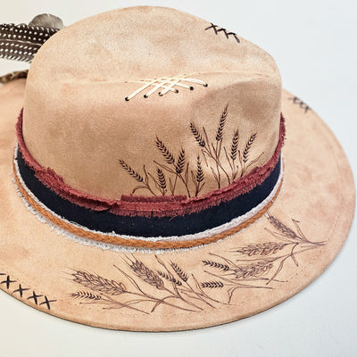 Midwest Charm || Tan Burned Skinny Brim Hat