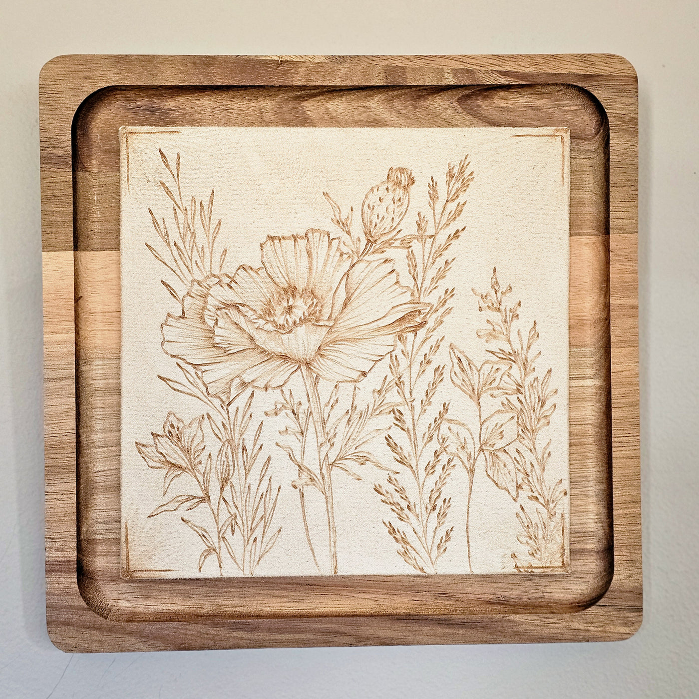 Poppy || Freehand Burned Wall Art || Wood Art