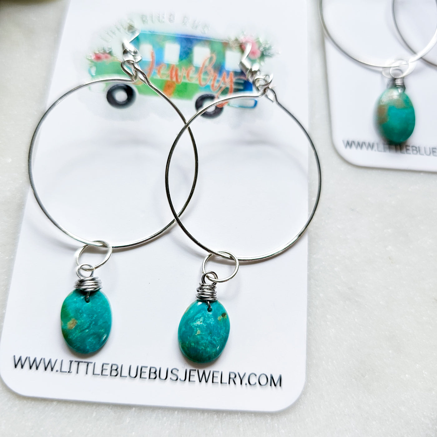 Turquoise + Sterling Silver || Hoop Earrings