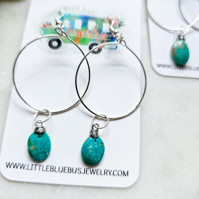 Turquoise + Sterling Silver || Hoop Earrings