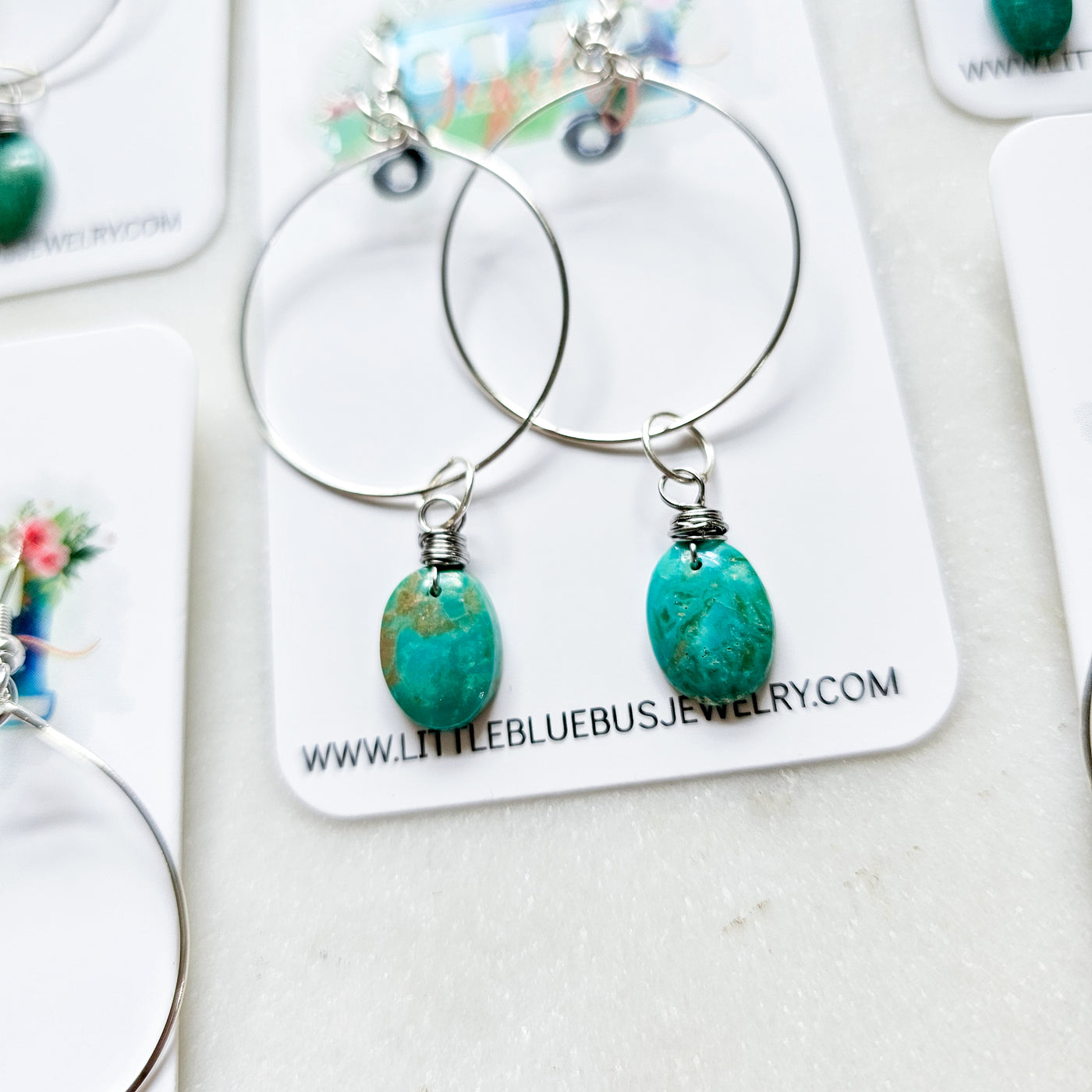 Turquoise + Sterling Silver || Hoop Earrings