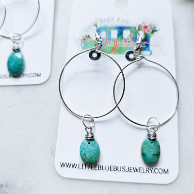 Turquoise + Sterling Silver || Hoop Earrings