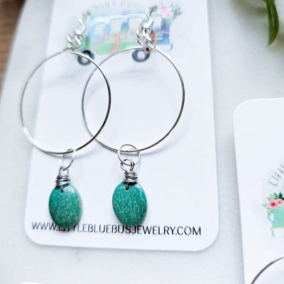 Turquoise + Sterling Silver || Hoop Earrings