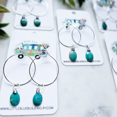 Turquoise + Sterling Silver || Hoop Earrings