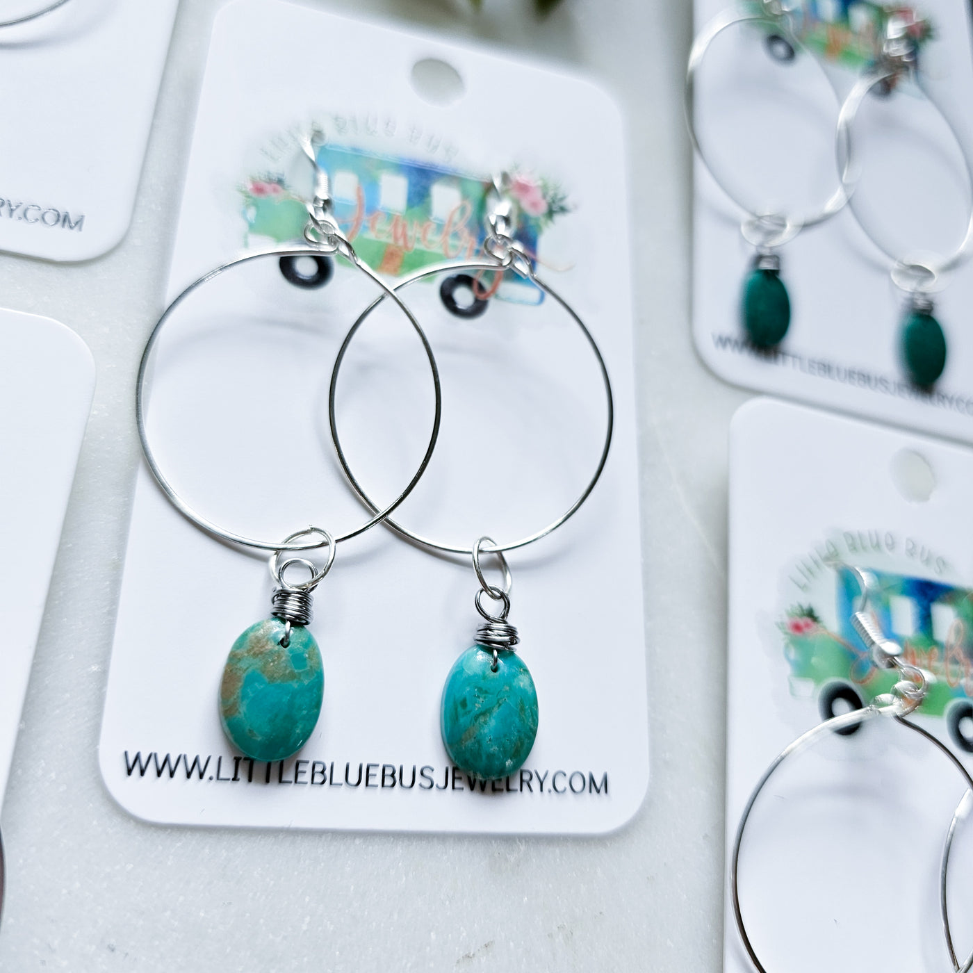 Turquoise + Sterling Silver || Hoop Earrings