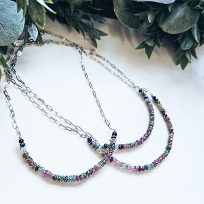 Tourmaline Wire Wrapped Curved Bar || Necklaces