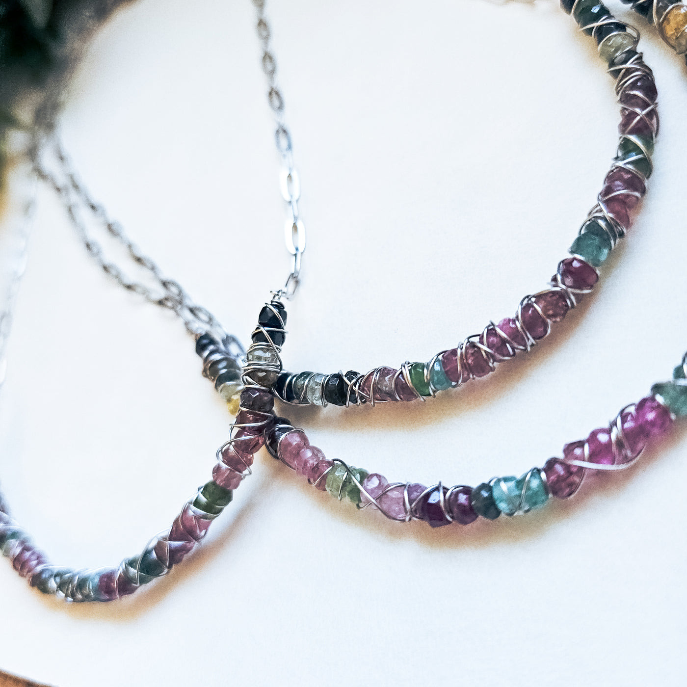 Tourmaline Wire Wrapped Curved Bar || Necklaces