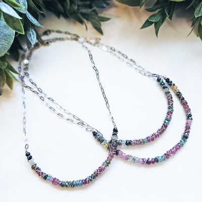 Tourmaline Wire Wrapped Curved Bar || Necklaces