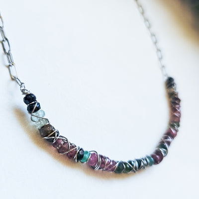 Tourmaline Wire Wrapped Curved Bar || Necklaces