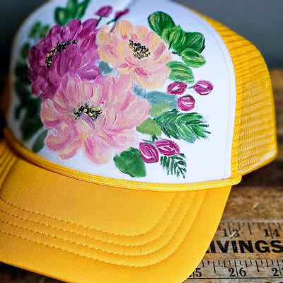 Taste of Sunshine || Yellow Baseball Style Mesh Trucker Hat || Hand Painted