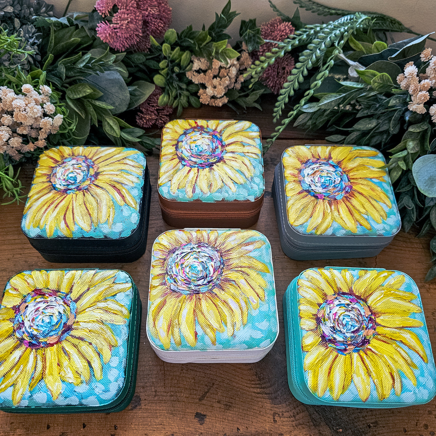 Sunflower || Travel Jewelry Organizer || Hand Painted Cases