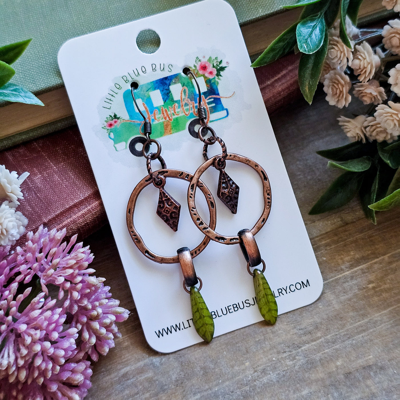 Copper + Czech Glass Leaf || Earrings