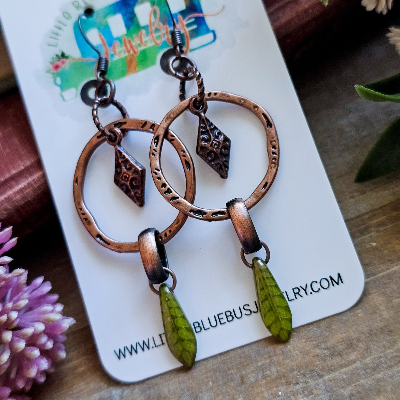 Copper + Czech Glass Leaf || Earrings