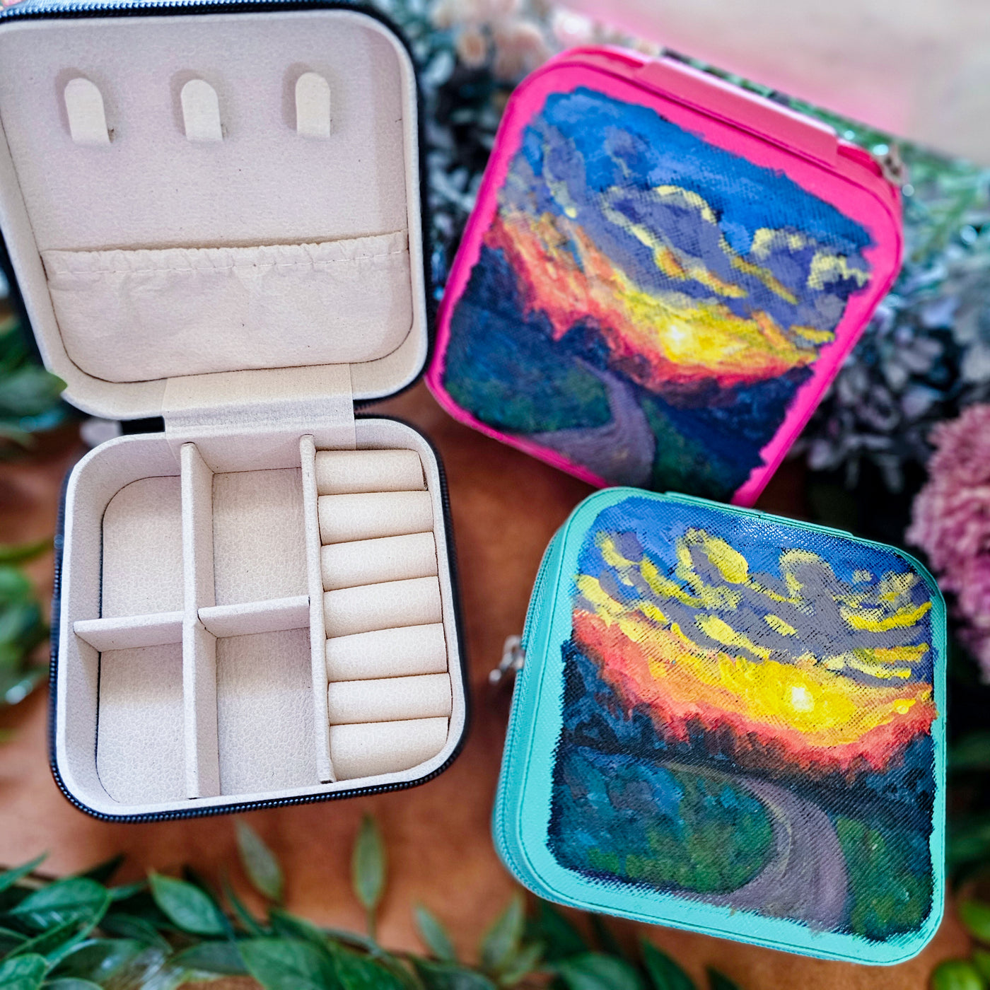 Evening Sunset || Travel Jewelry Organizer || Hand Painted Cases