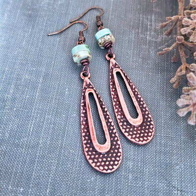 Turquoise + Copper Teardrop || Earrings