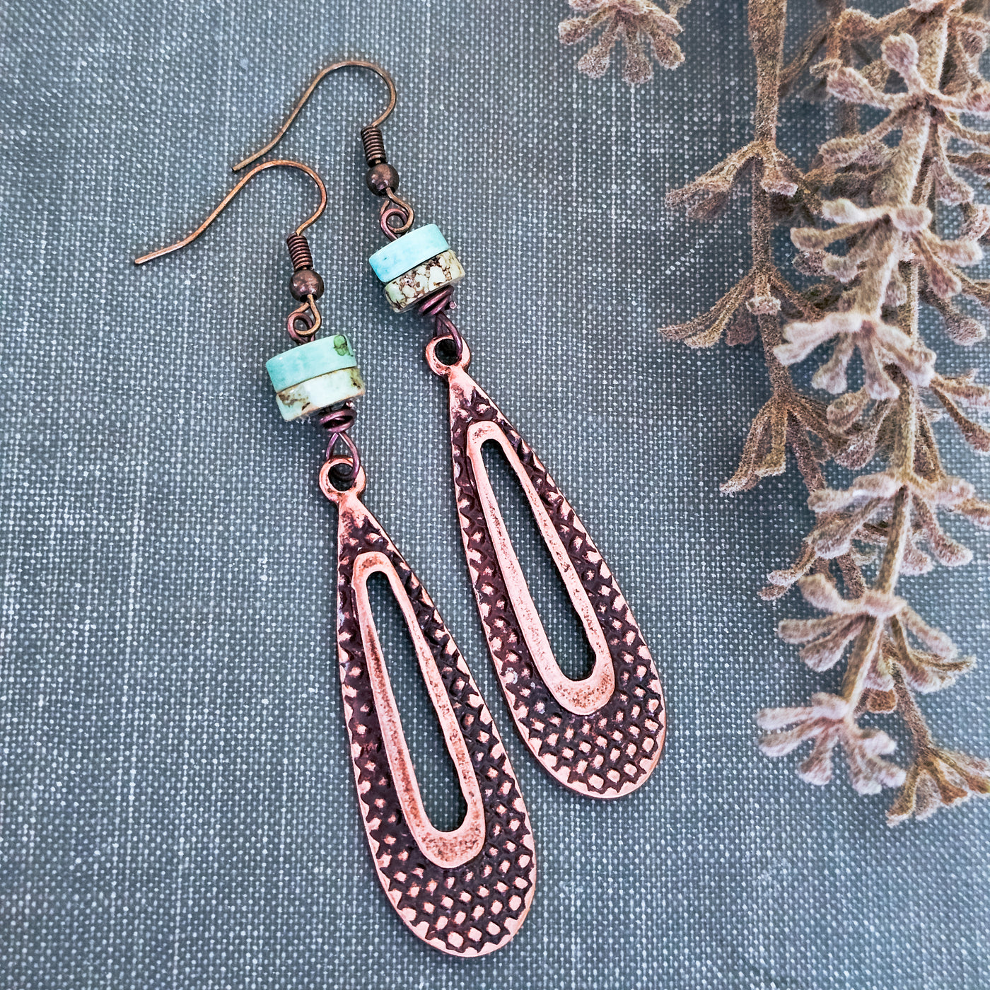 Turquoise + Copper Teardrop || Earrings