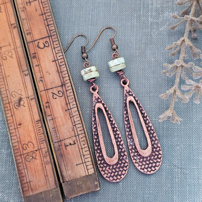 Turquoise + Copper Teardrop || Earrings