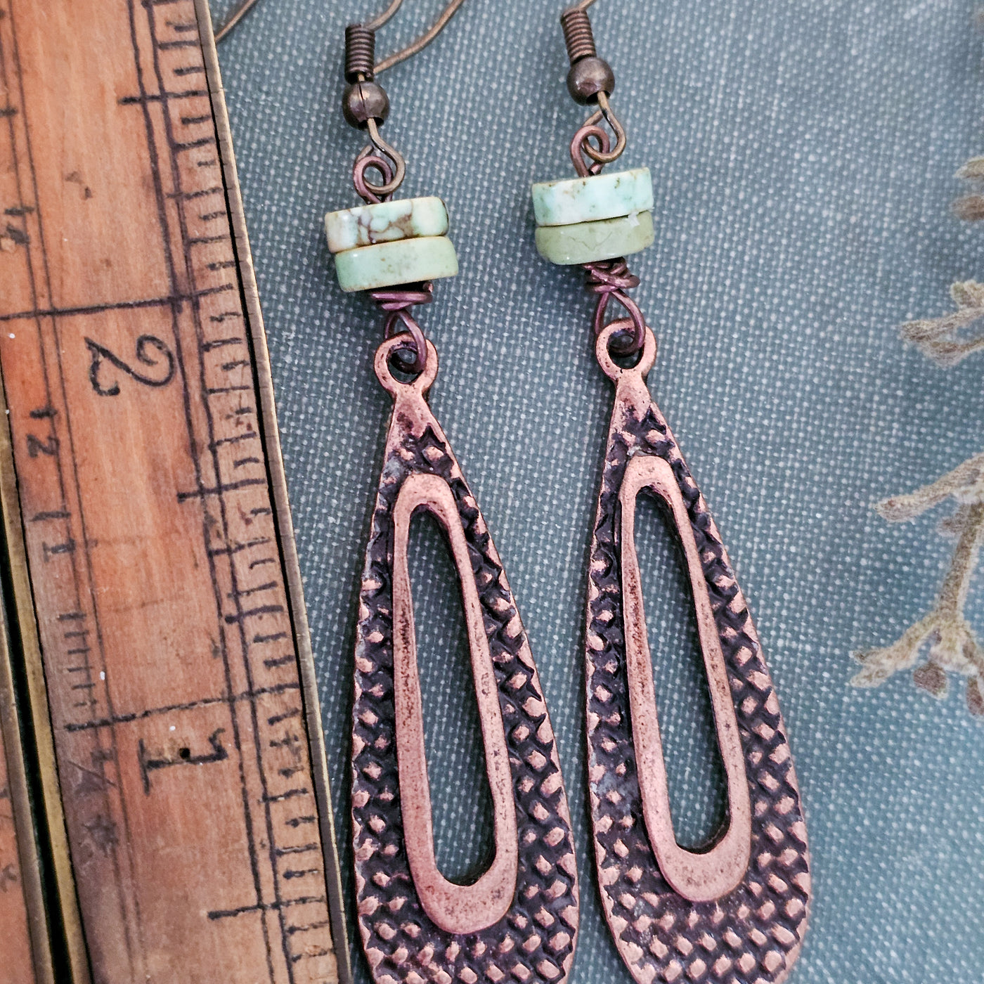 Turquoise + Copper Teardrop || Earrings