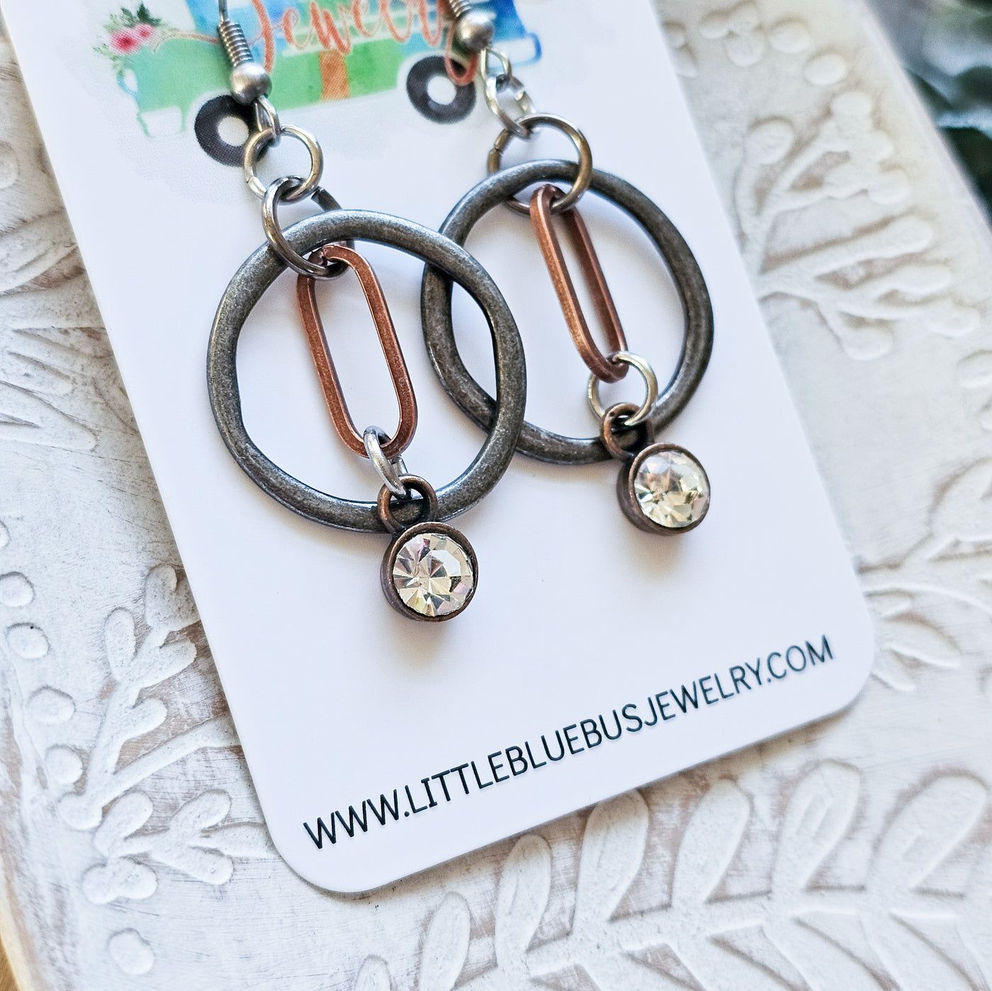 Mixed Metal Hoops + Rhinestone Drop || Earrings