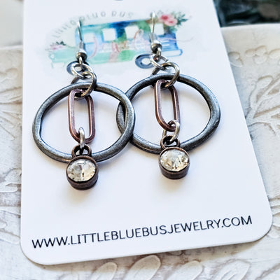 Mixed Metal Hoops + Rhinestone Drop || Earrings