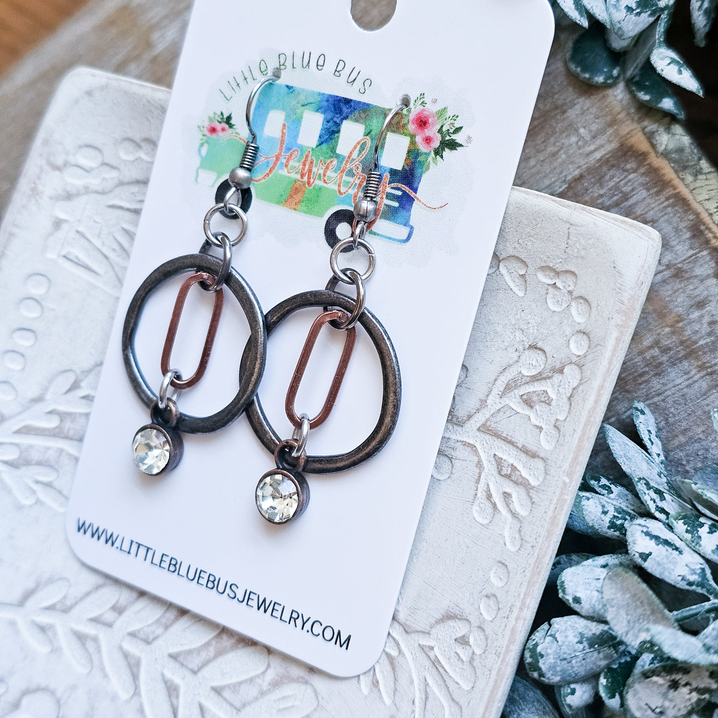 Mixed Metal Hoops + Rhinestone Drop || Earrings