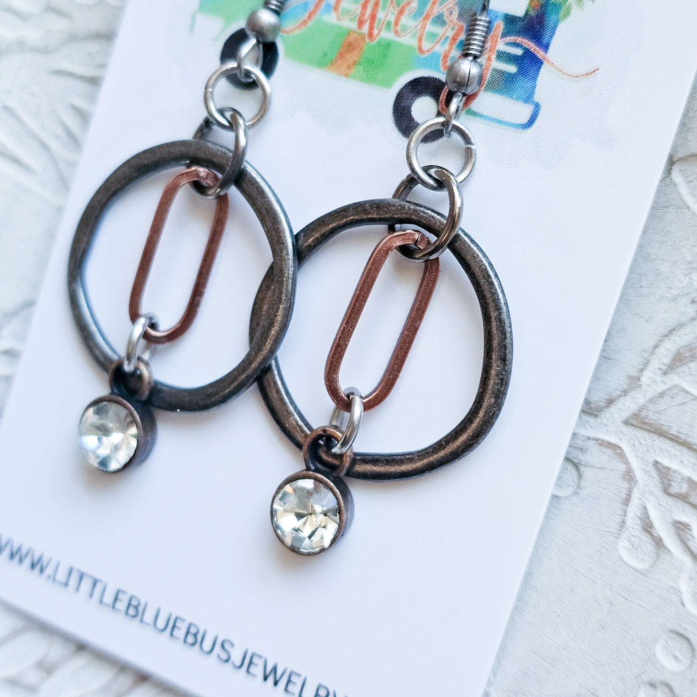 Mixed Metal Hoops + Rhinestone Drop || Earrings