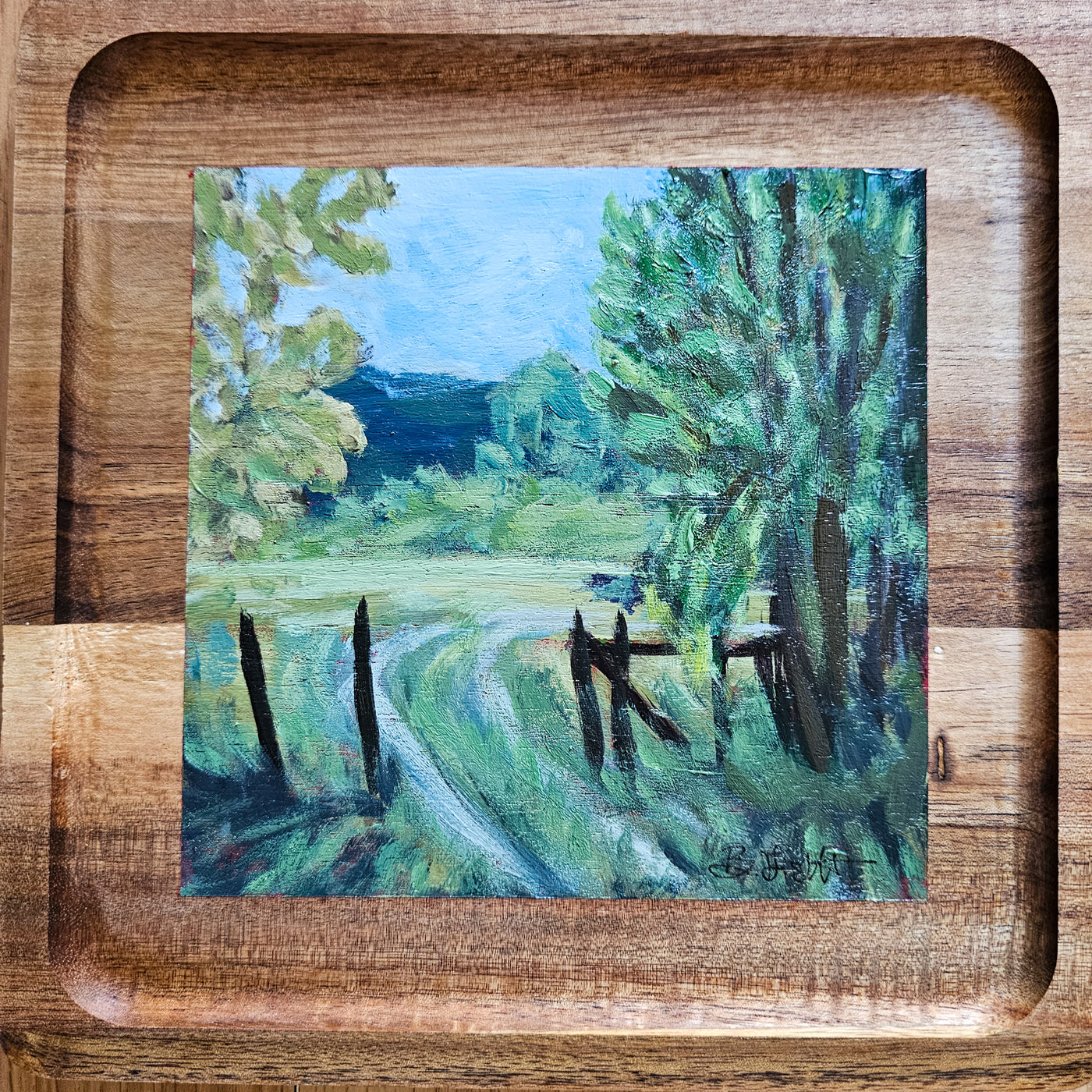 Peaceful Countryside || Acrylic Painted Wood Art || 8x8 Acacia Wood