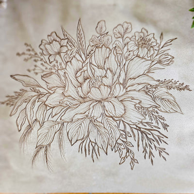 Peony Bouquet || Freehand Burned Design || Light Tan Color Suede Tote Bag