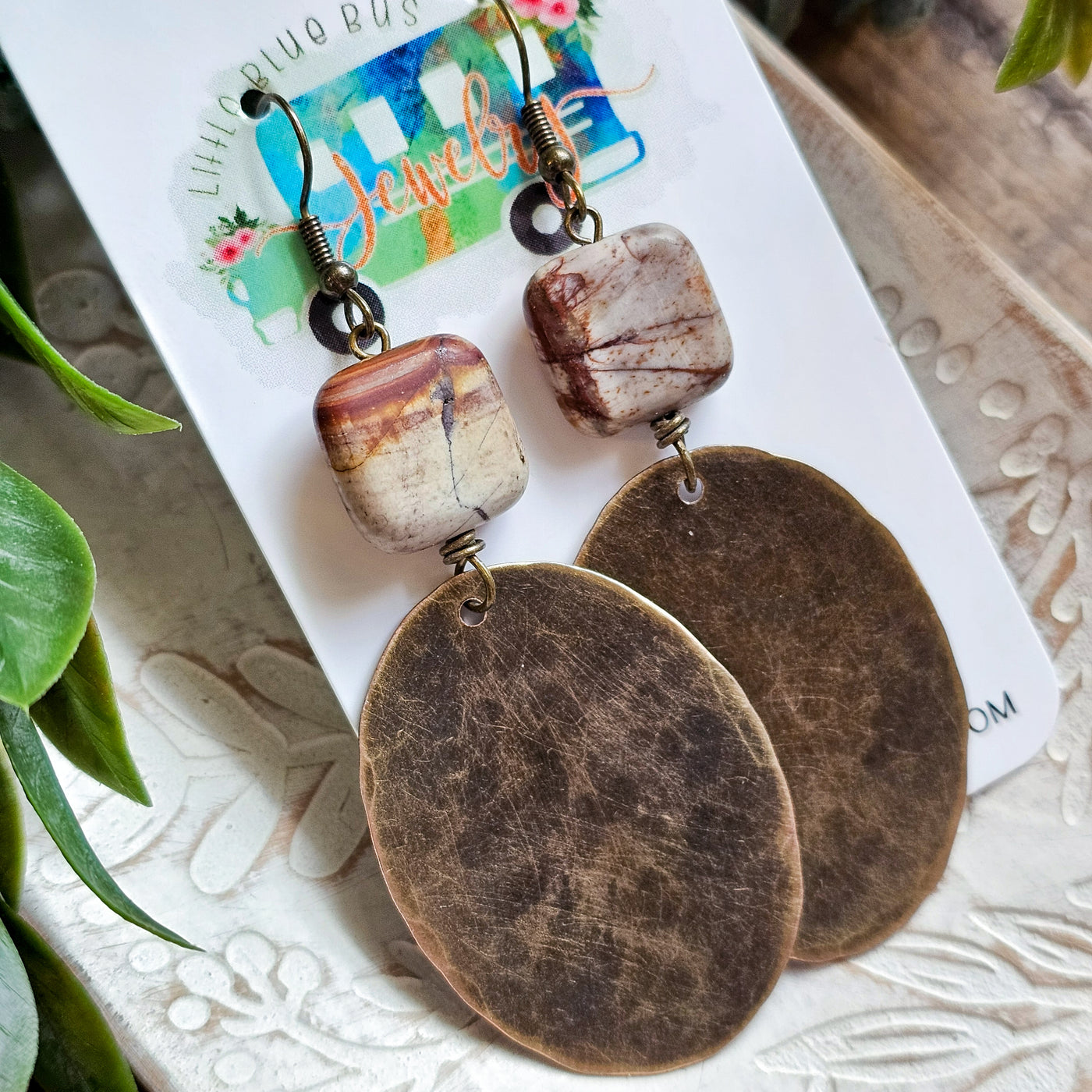 Picasso Jasper + Hammered Oxidized Brass Drop|| Earrings