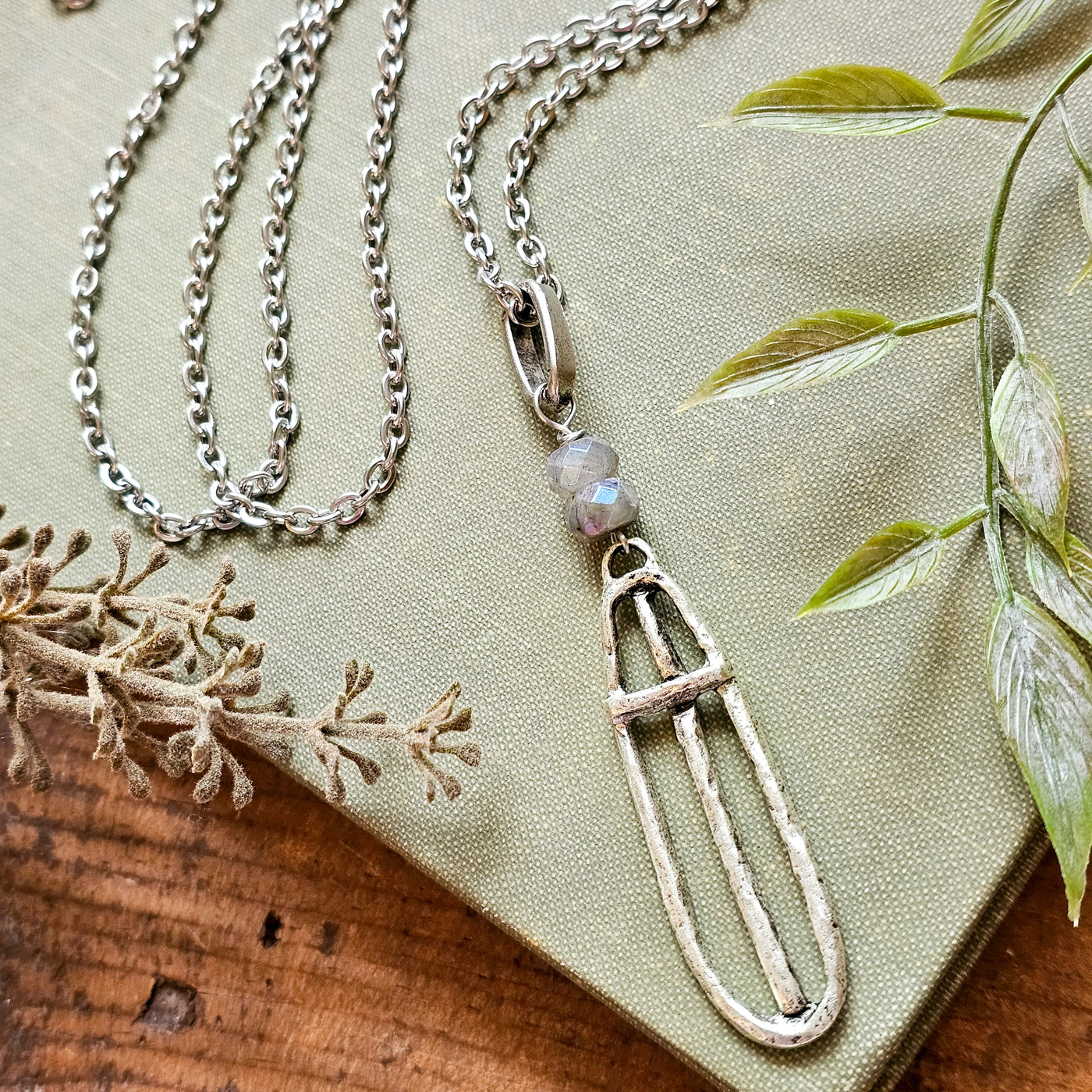 Rustic Hammered Cross + Mystic Labradorite || Necklaces