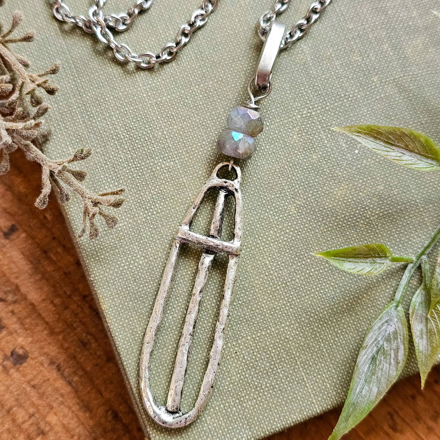 Rustic Hammered Cross + Mystic Labradorite || Necklaces