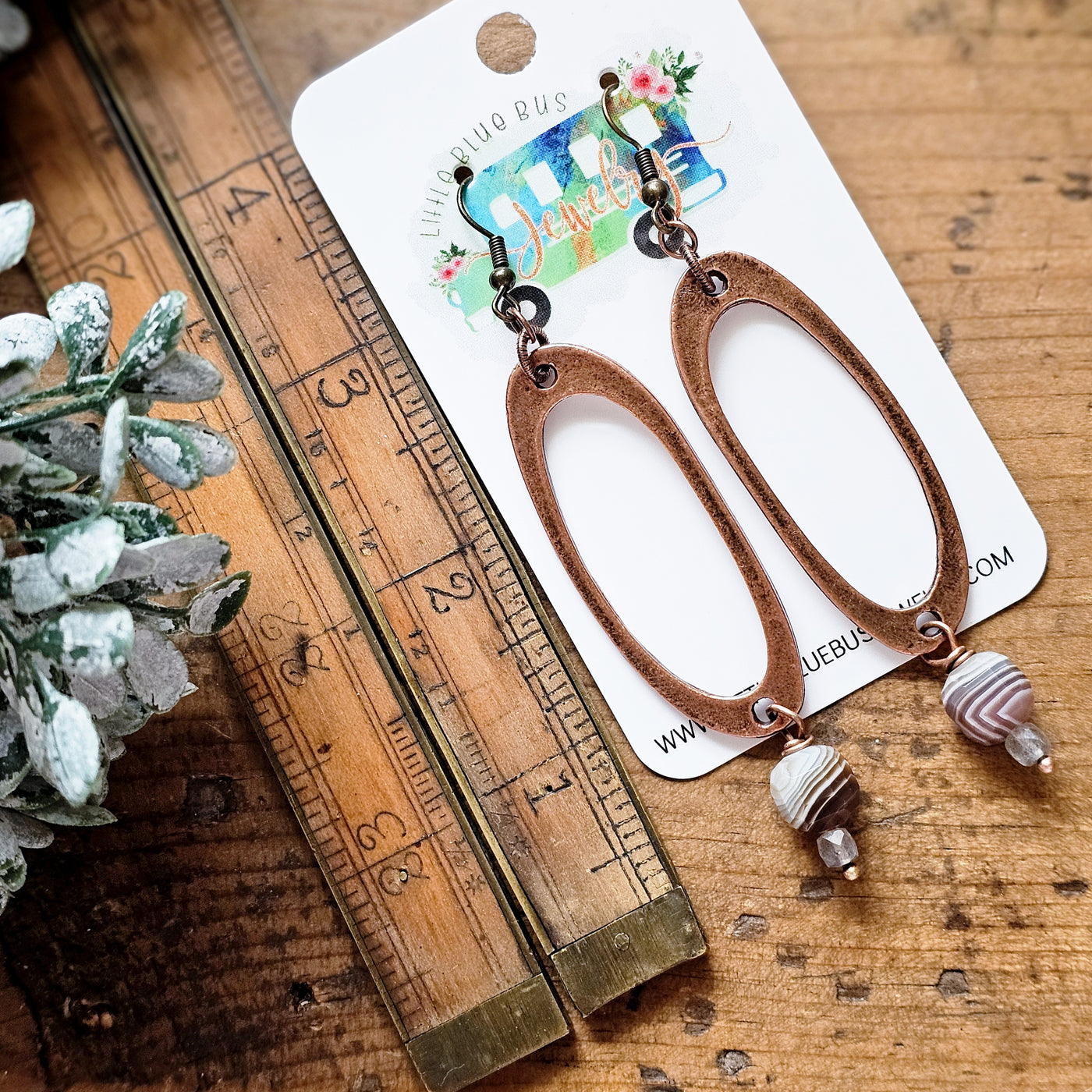 Botswana Agate + Labradorite + Copper || Earrings