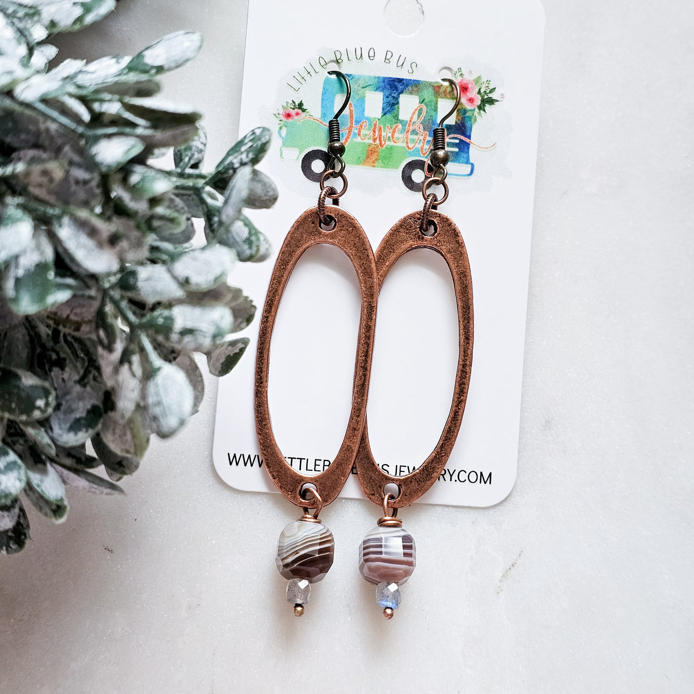 Botswana Agate + Labradorite + Copper || Earrings