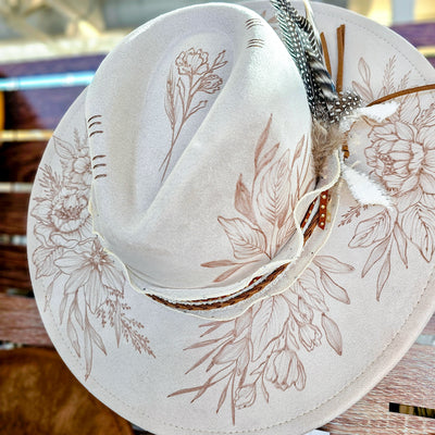 I think I Wanna Marry You || Ivory Suede Burned Wide Brim Hat