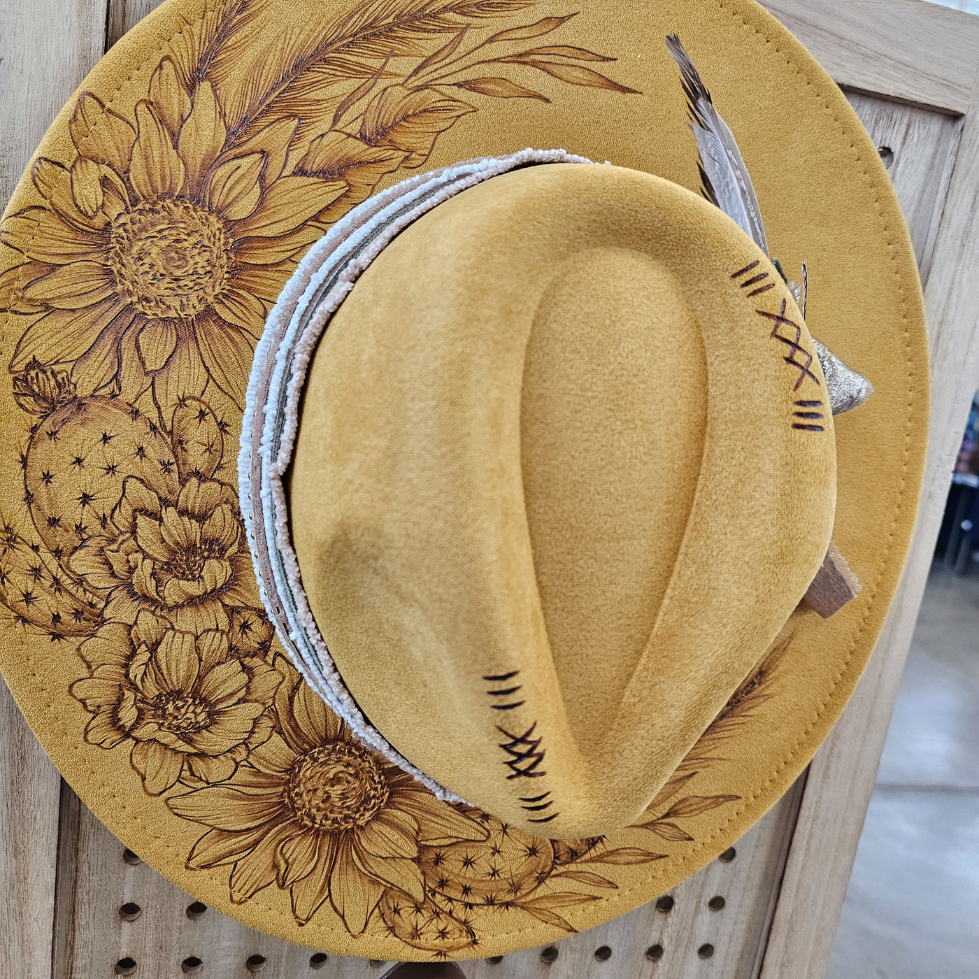 Summertime || Mustard Suede Burned Wide Brim Hat