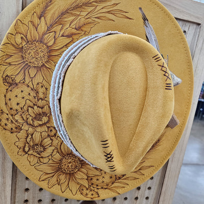 Summertime || Mustard Suede Burned Wide Brim Hat