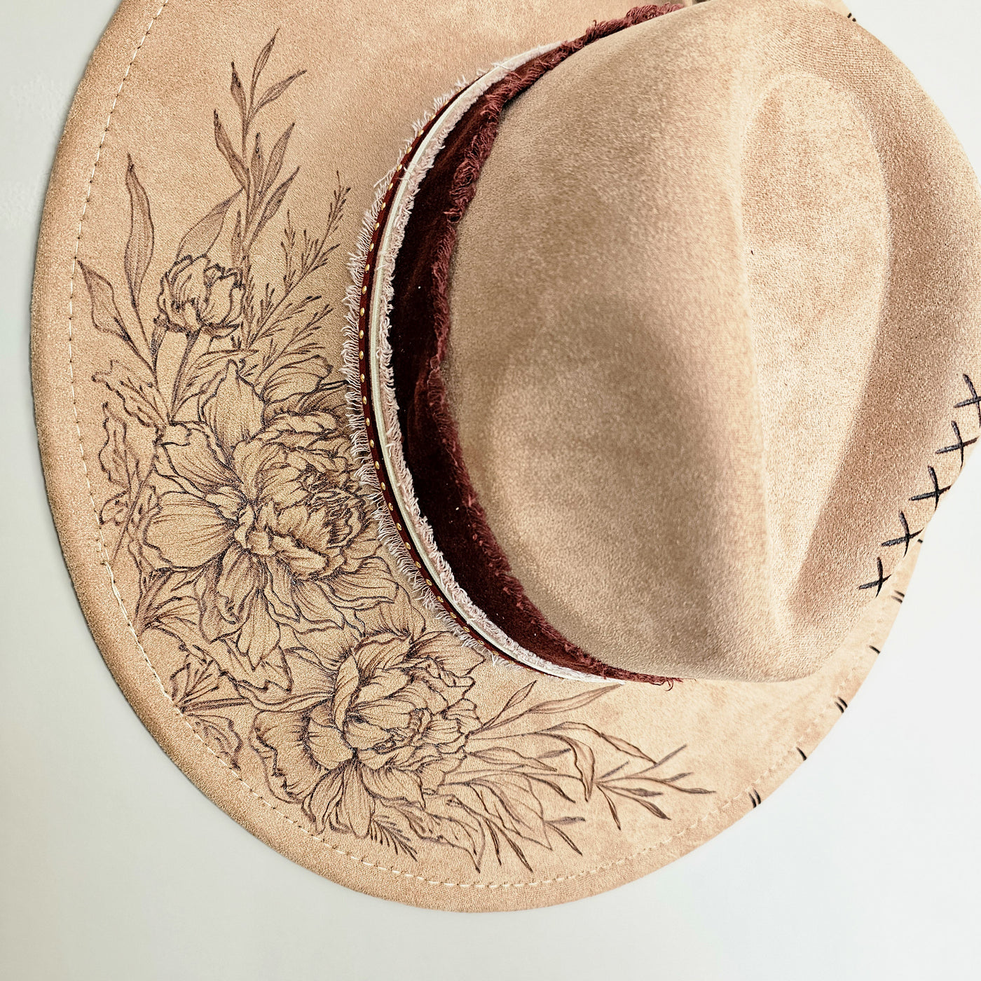 Girls Night Out || Tan Suede Burned Wide Brim Hat