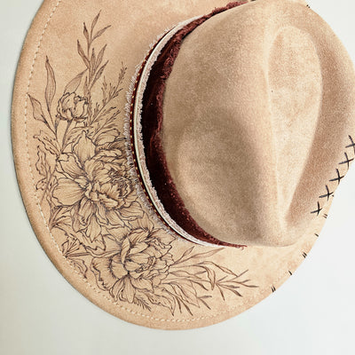 Girls Night Out || Tan Suede Burned Wide Brim Hat