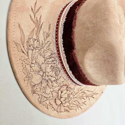 Girls Night Out || Tan Suede Burned Wide Brim Hat