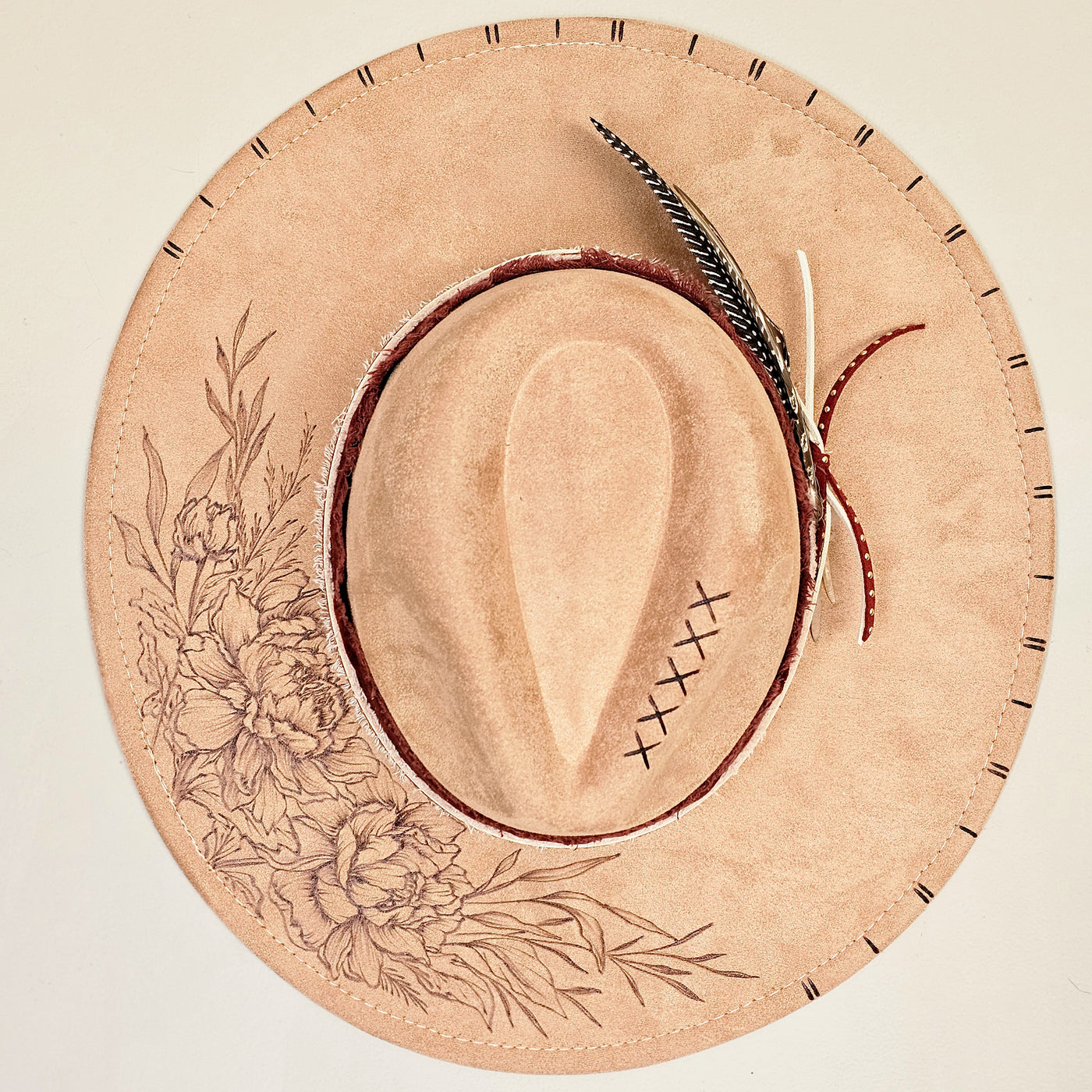 Girls Night Out || Tan Suede Burned Wide Brim Hat