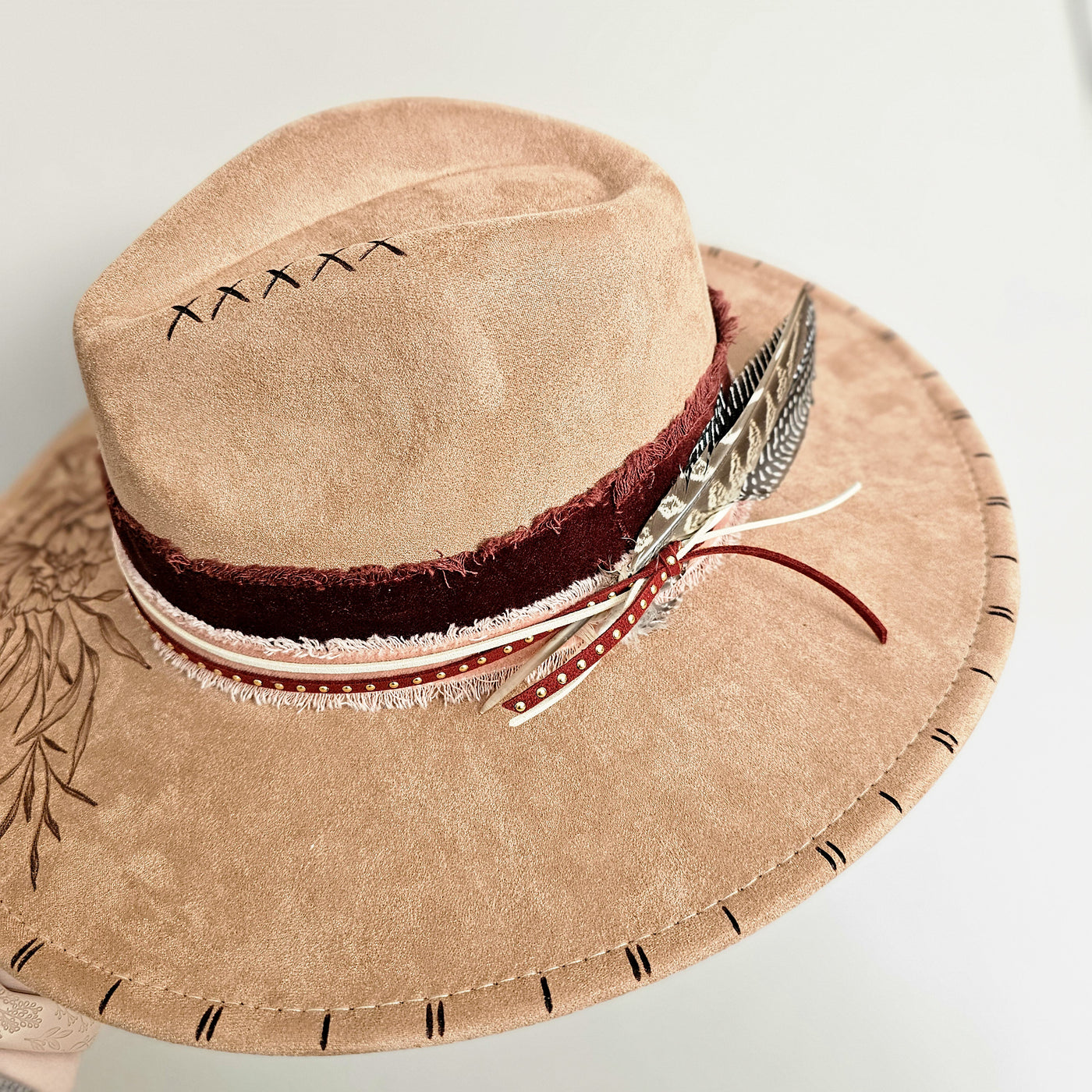 Girls Night Out || Tan Suede Burned Wide Brim Hat