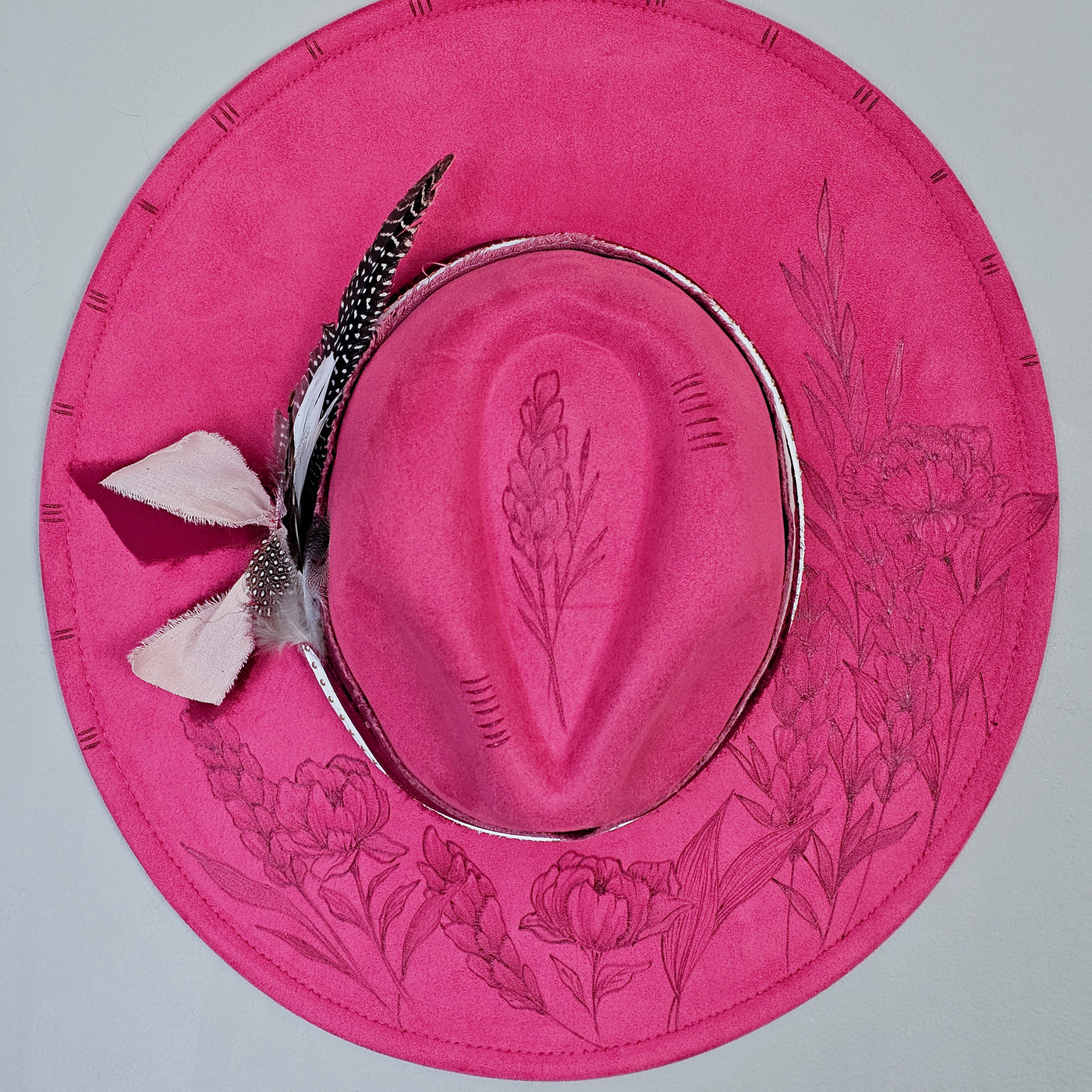 She's Fabulous || Deep Pink Suede Burned Wide Brim Hat