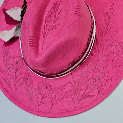 She's Fabulous || Deep Pink Suede Burned Wide Brim Hat