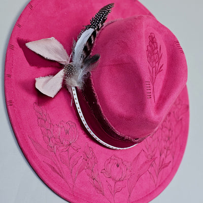 She's Fabulous || Deep Pink Suede Burned Wide Brim Hat