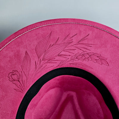 She's Fabulous || Deep Pink Suede Burned Wide Brim Hat
