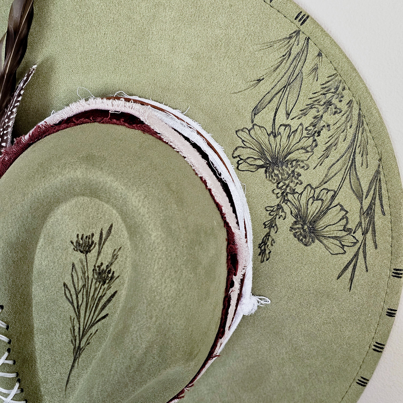 Sweet Sage || Green Suede Burned Wide Brim Hat